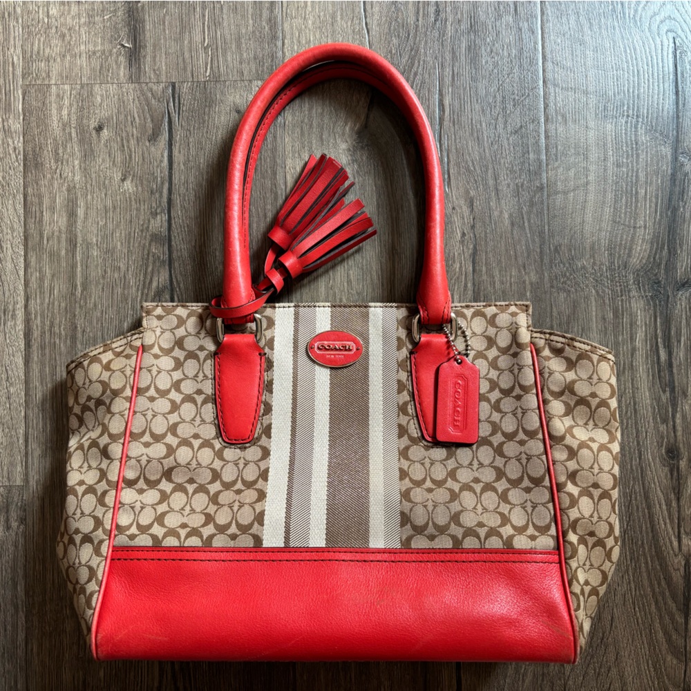 Coach Orange and Tan Signature Tote